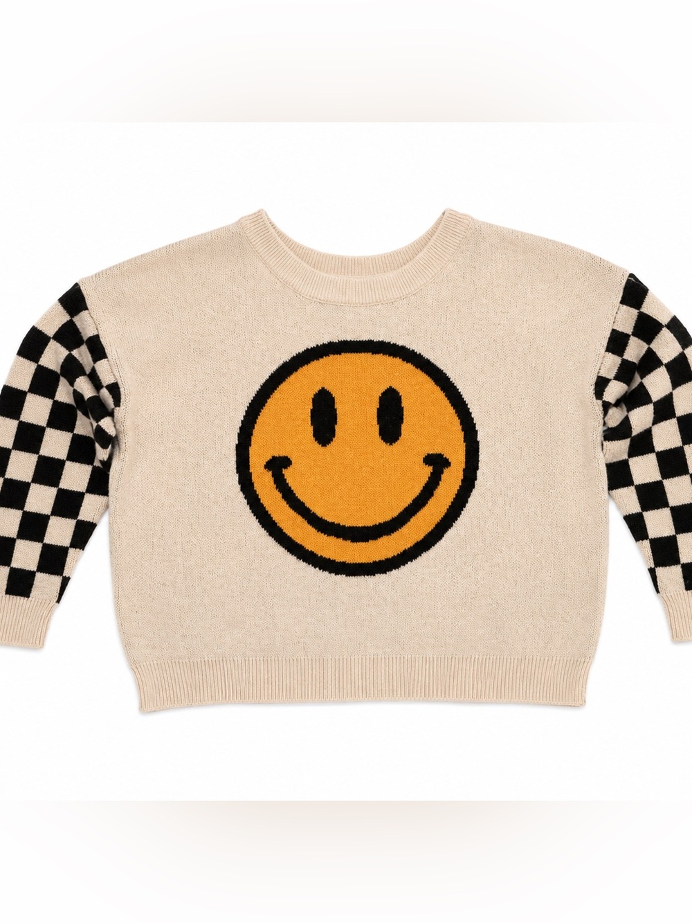 Originality Smiley Face Checkerboard Knit Sweater Girls 5T VGUC